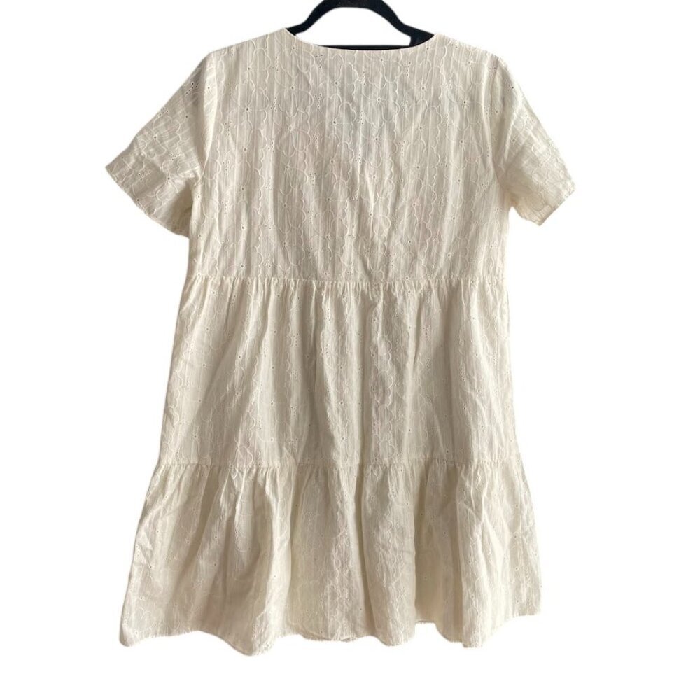 Madewell Cream Boho Dress Sz S Babydoll Eyelet Summer Short Sleeve - Picture 6 of 8